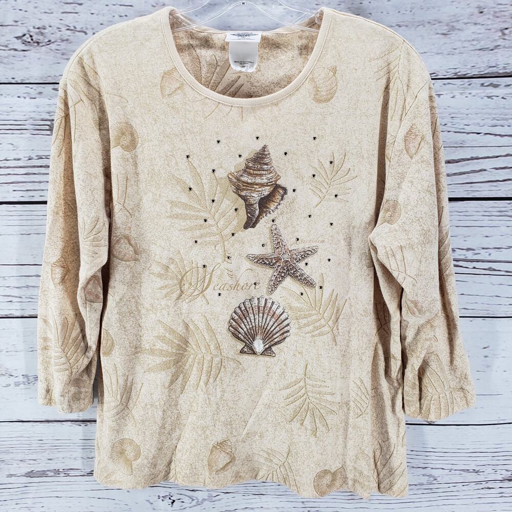 Studio Collection Light Brown Sea Shells 100%Cotton Top Size L